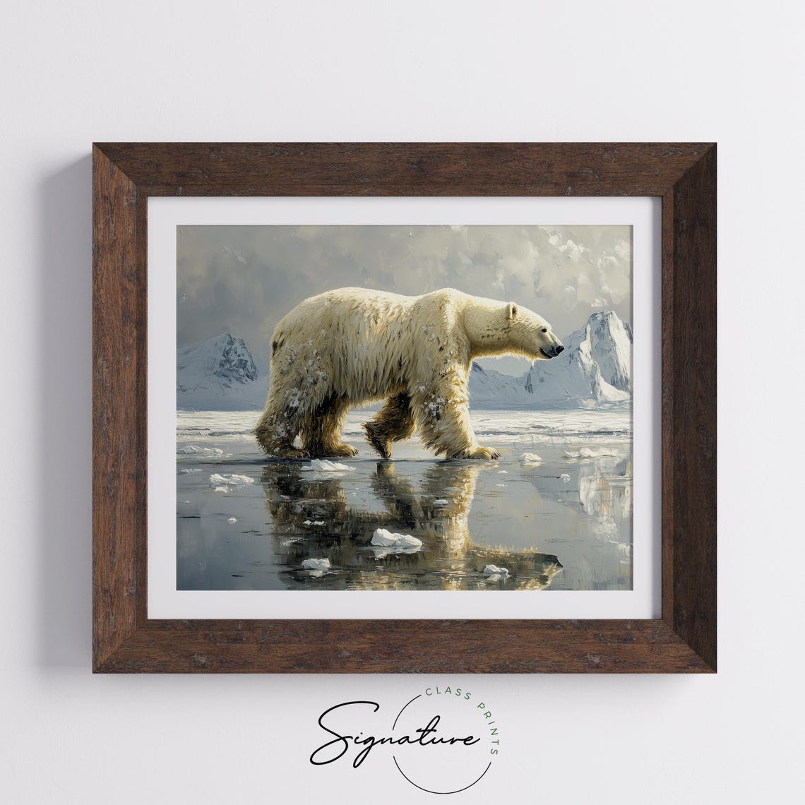 Polar Bear Walking On Icy Shoreline With Mountains Arctic Poster - Image 5