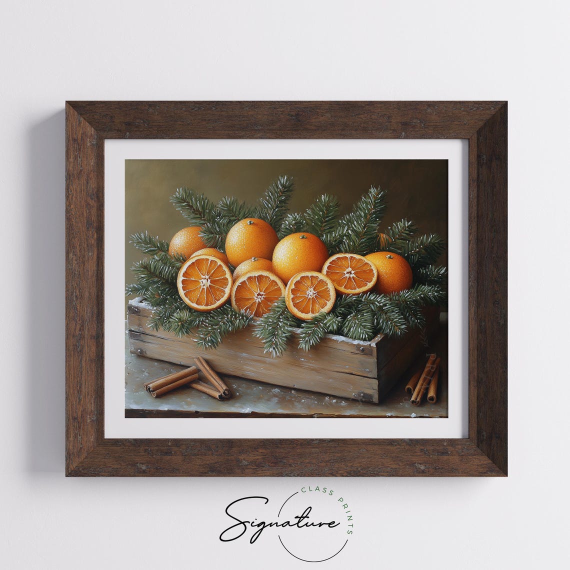 Oranges With Pine And Cinnamon Rustic Christmas Still Life Poster
