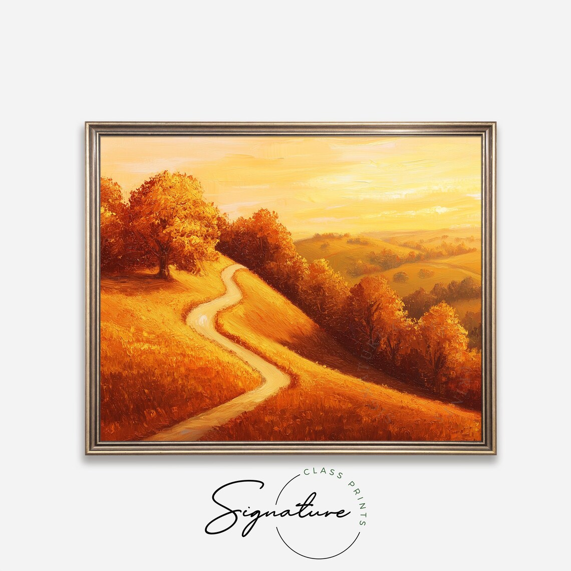 Autumn Hillside Path Painting Golden Sunset Fall Landscape Country Poster - Image 4