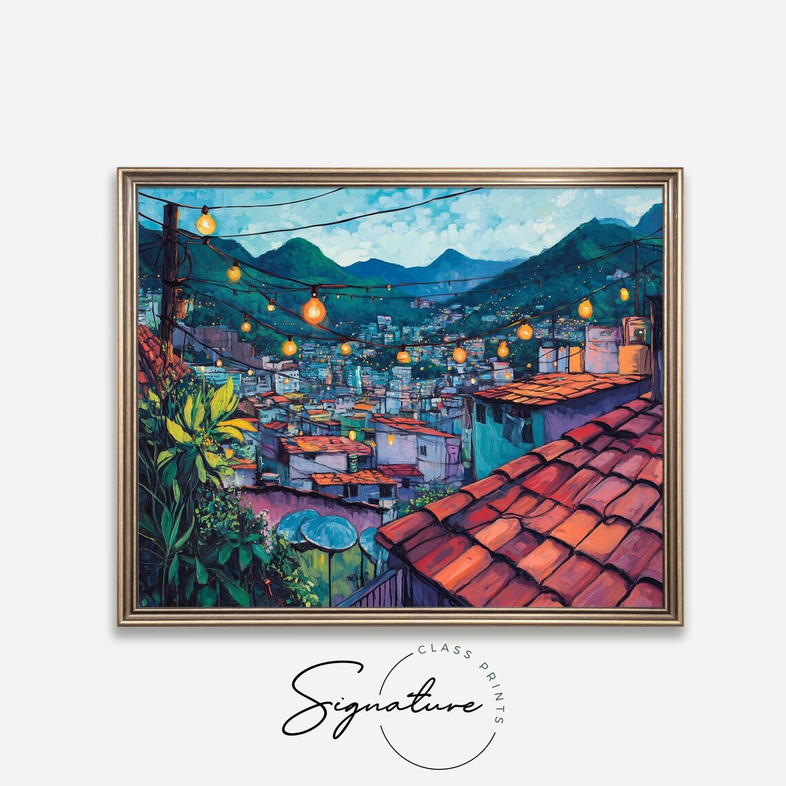 Rio De Janeiro Favelas Rooftop Night Art Print - Image 2