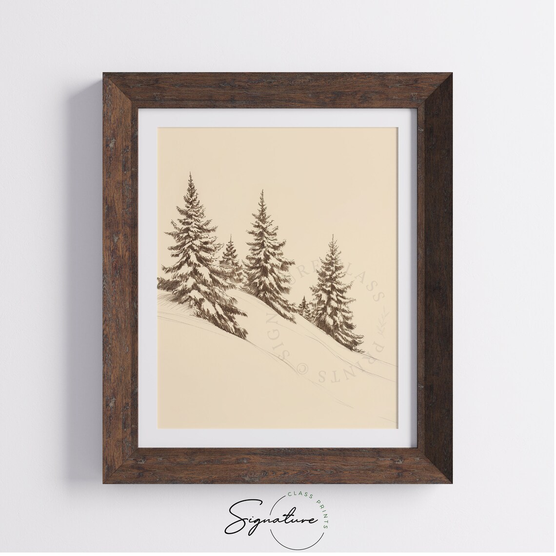 Snowy Pines On Mountain Slope Winter Forest Ink Sketch Poster - Image 4
