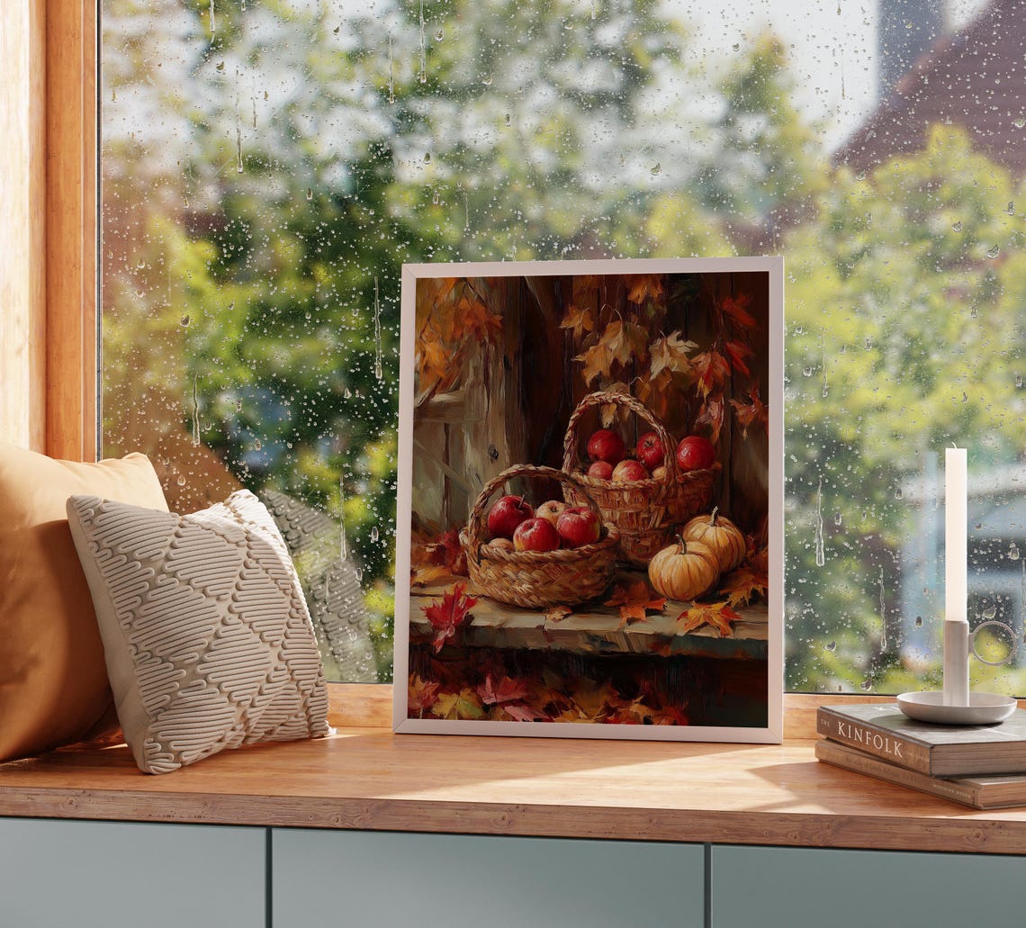 Harvest Baskets Red Apples Mini Pumpkins Fall Still Life Poster - Image 2