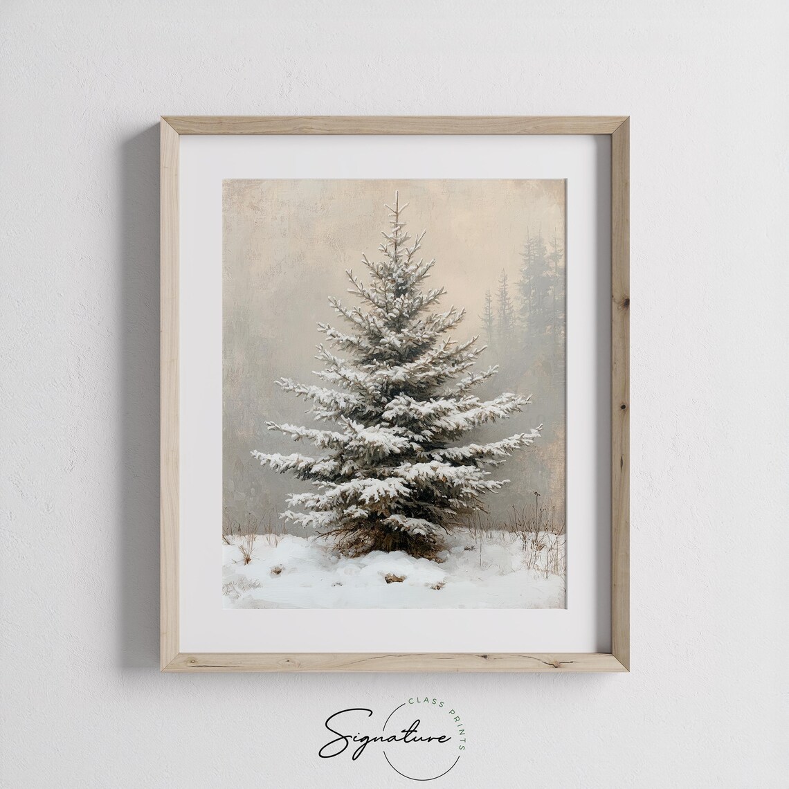 Lone Snowy Spruce Tree In A Quiet Winter Field Painting Poster - Image 2