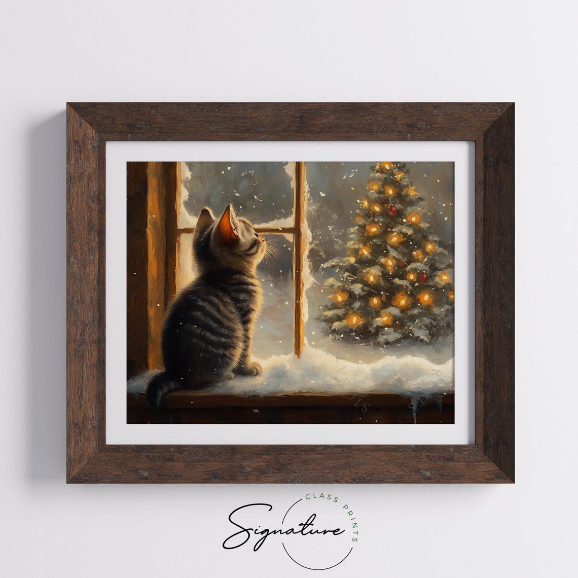 Tabby Kitten Watching Snowfall from a Warm Snowy Windowsill Poster - Image 5