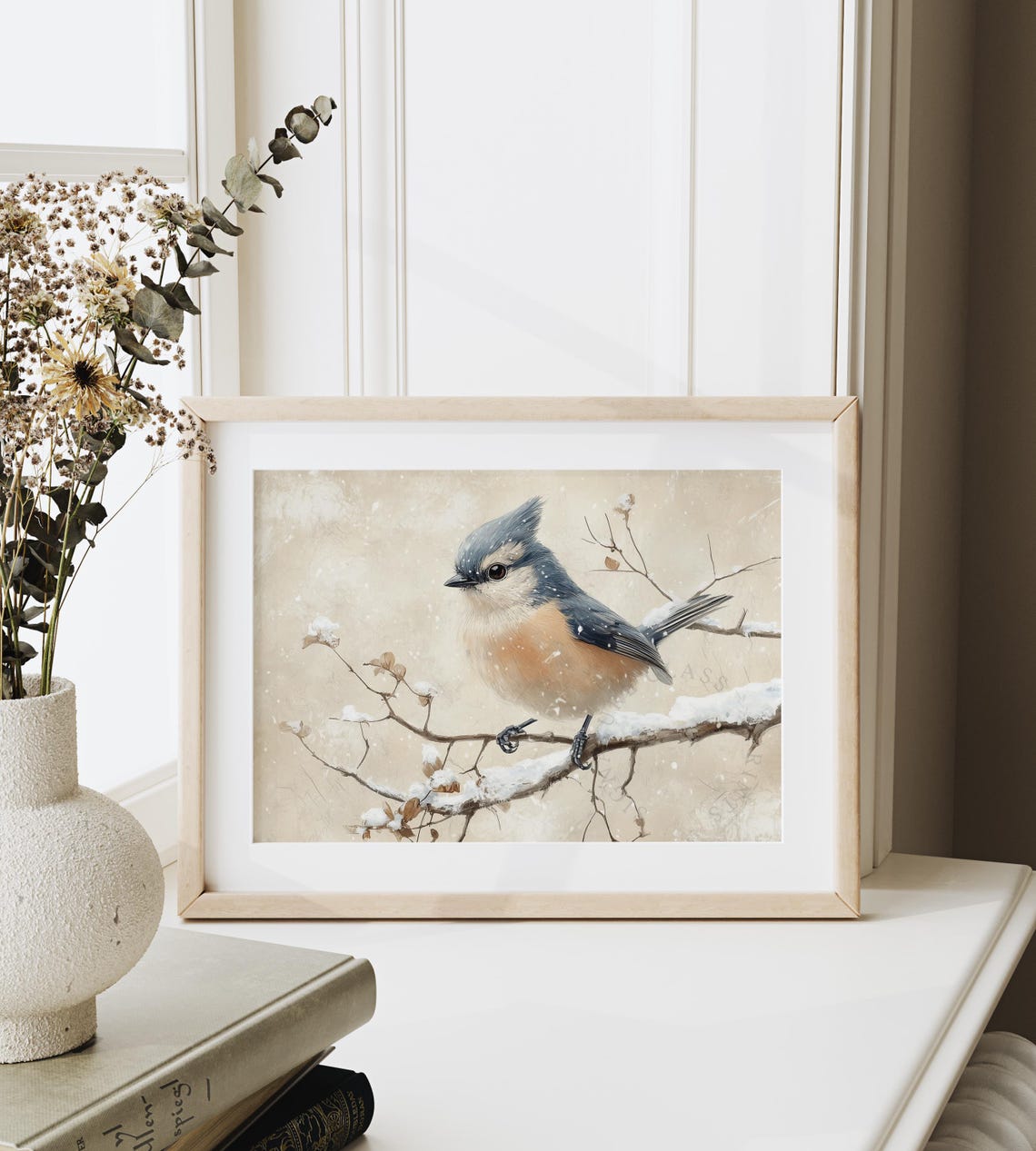 Tufted Titmouse Perched On Snowy Branch Cozy Winter Bird Wall Art - Image 6