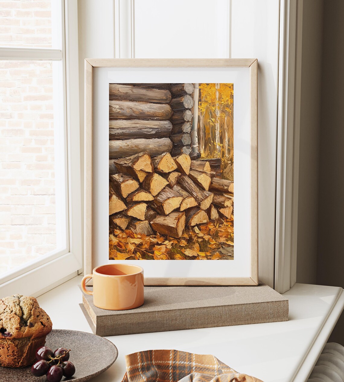 Chopped Firewood Stacked Beside Log Cabin In Golden Fall Poster - Image 6