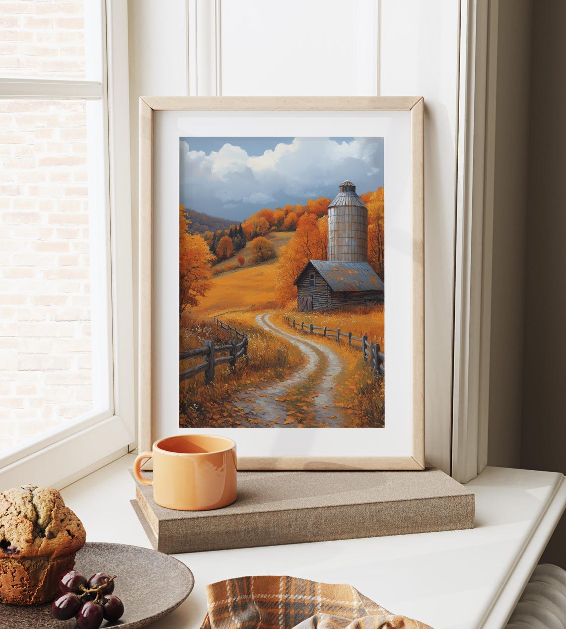 Rustic Log Cabin With Silo Autumn Country Road Fall Painting Print - Image 6