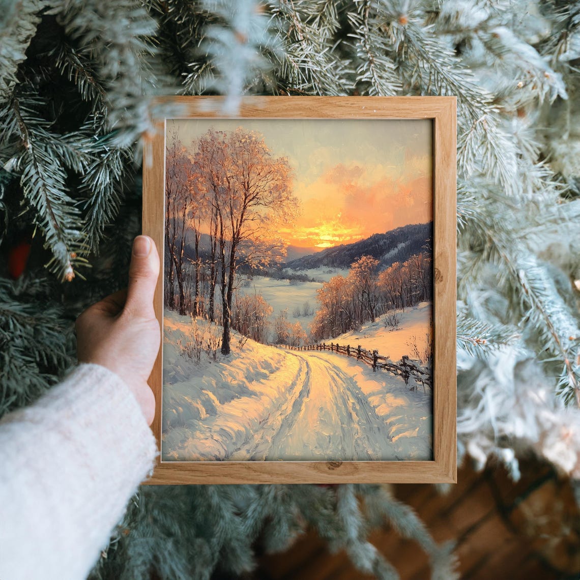 Golden Winter Sunset Over a Snowy Country Road Winter Scene Poster - Image 6