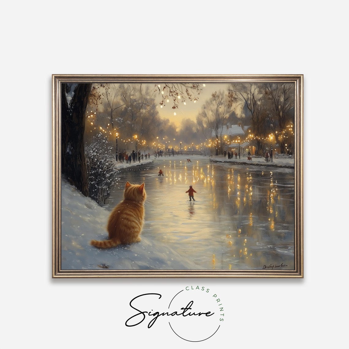 Orange Cat Watching Children Ice Skate On A Moonlit Pond Poster - Image 4