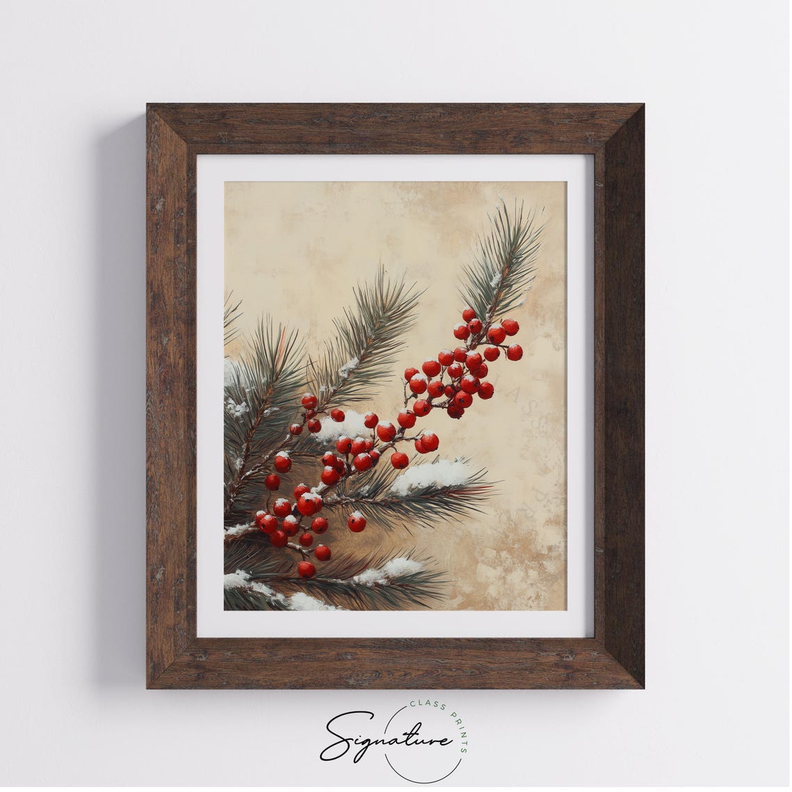 Red Winterberries on Snowy Branches Vintage Botanical Poster - Image 3