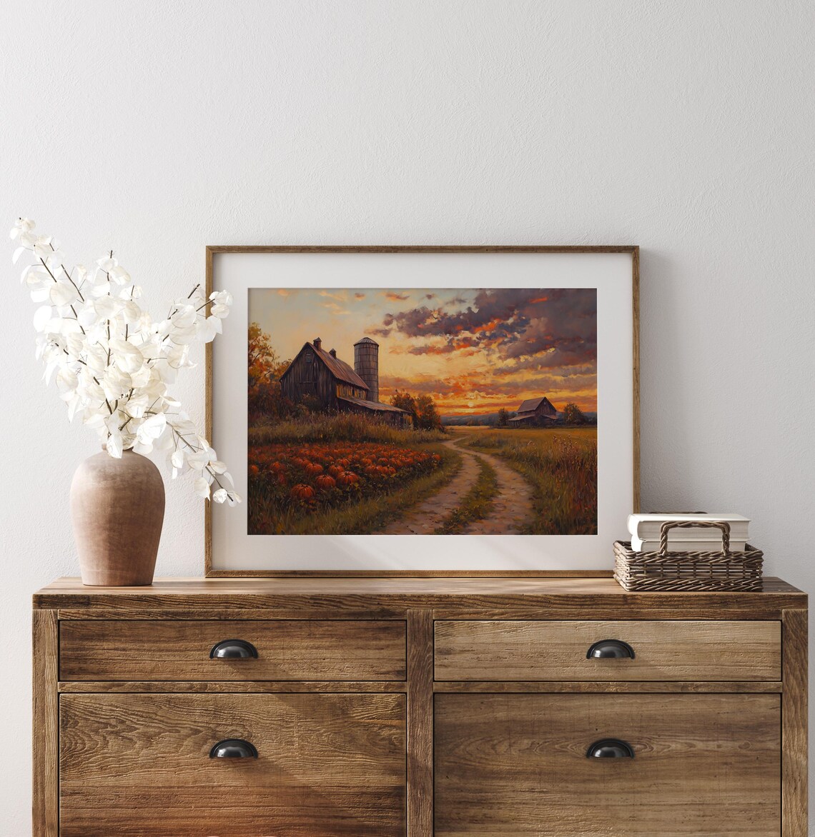 Vintage Autumn Farm Pumpkin Patch and Barn Art Print - Image 3