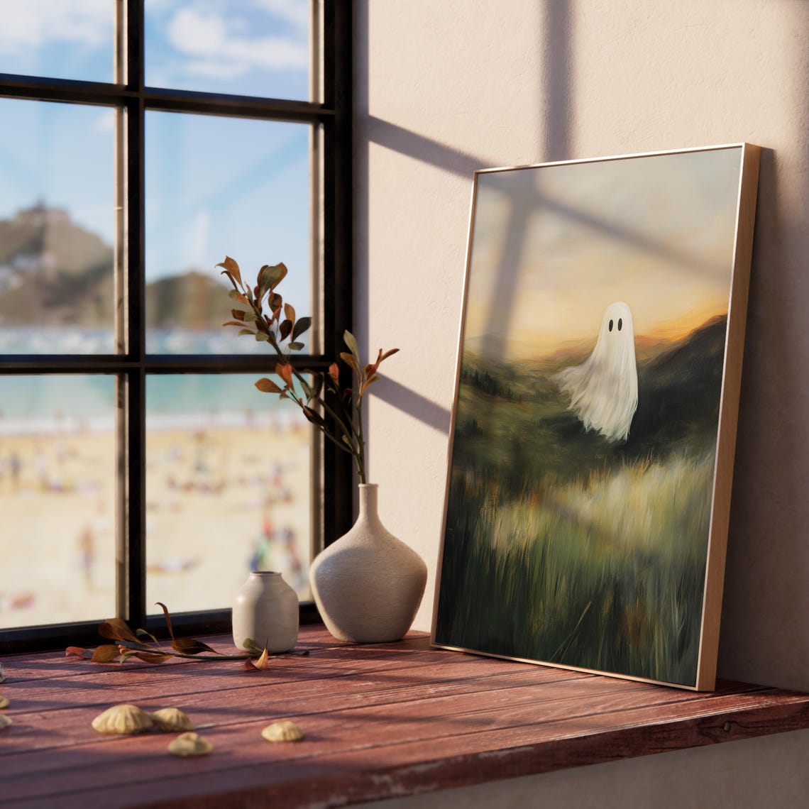 Ghost on a Windswept Hillside at Dusk Over Rolling Green Fields Poster - Image 5