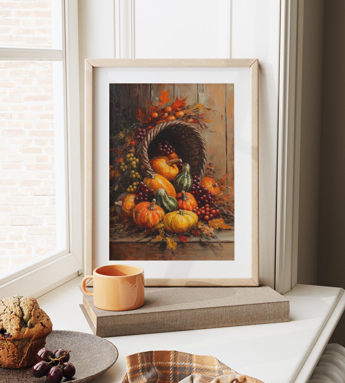 Cornucopia Overflowing With Pumpkins Grapes And Gourds Poster - Image 6
