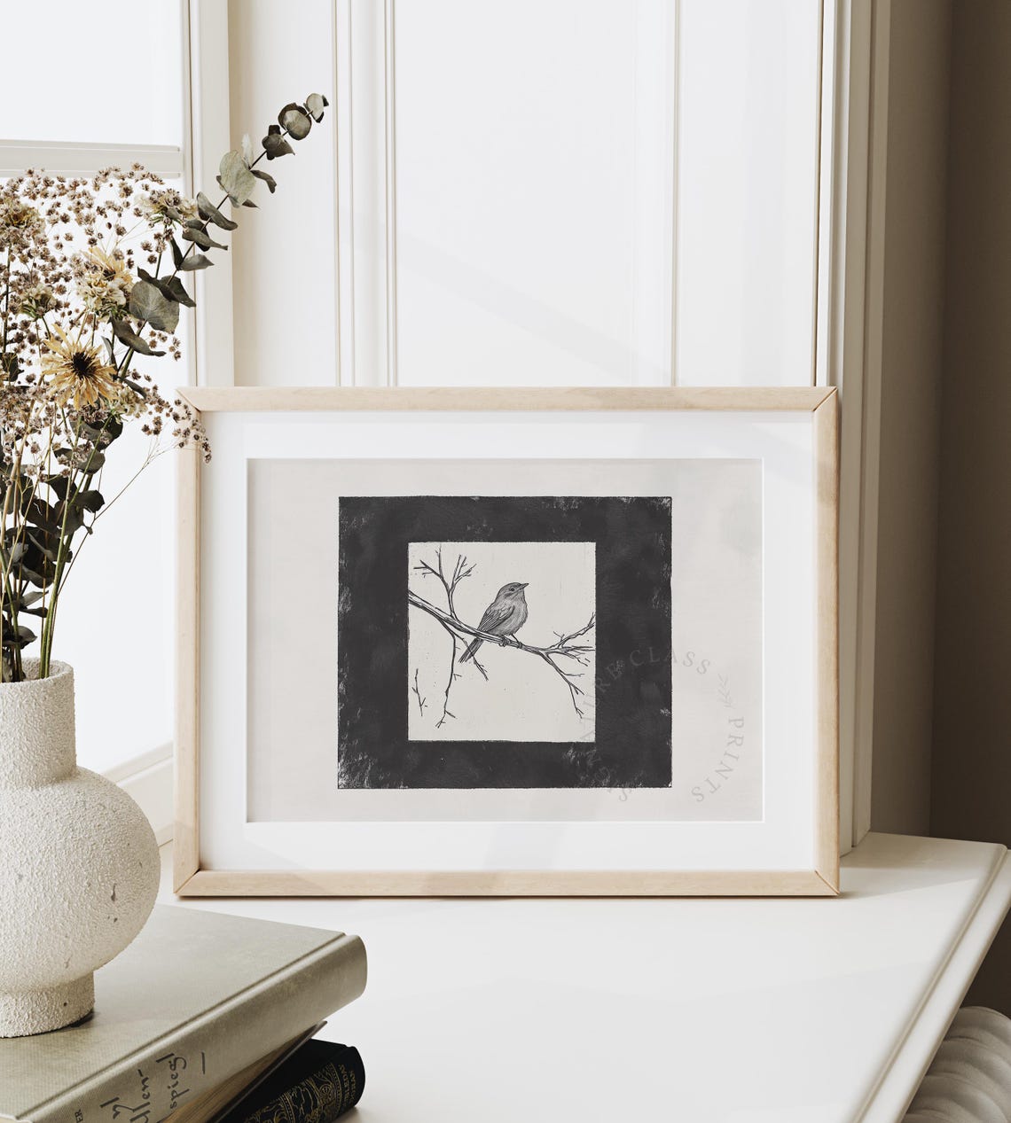 Songbird On Branch With Hand Painted Black Border Sketch Poster - Image 6