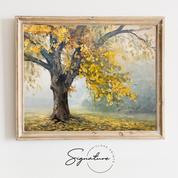 Majestic Golden Chestnut In Misty Park Falling Leaves Poster