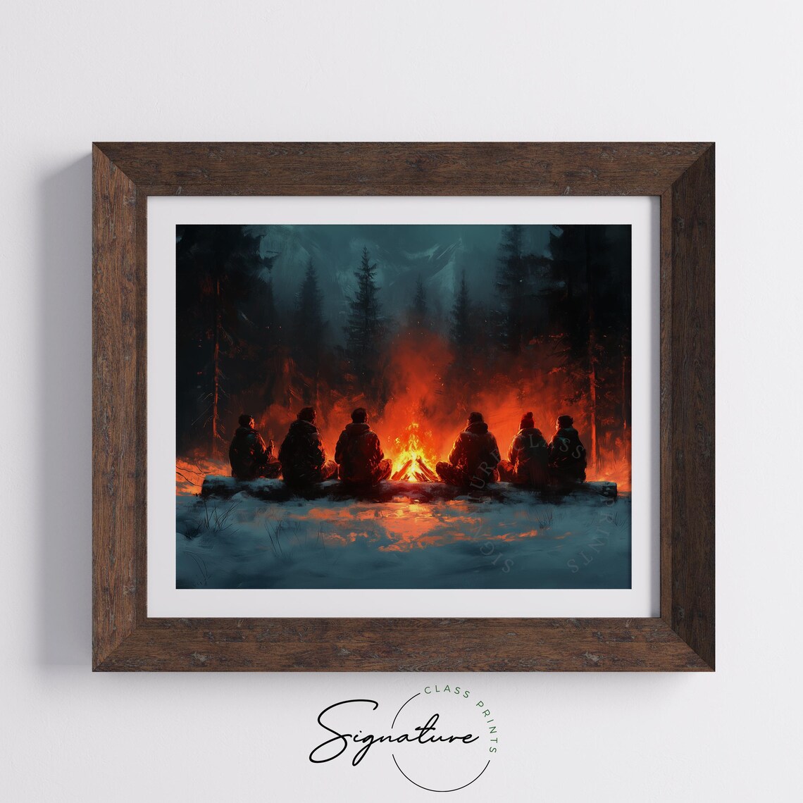 Friends Around Campfire At Night In Snowy Pine Forest Poster - Image 5