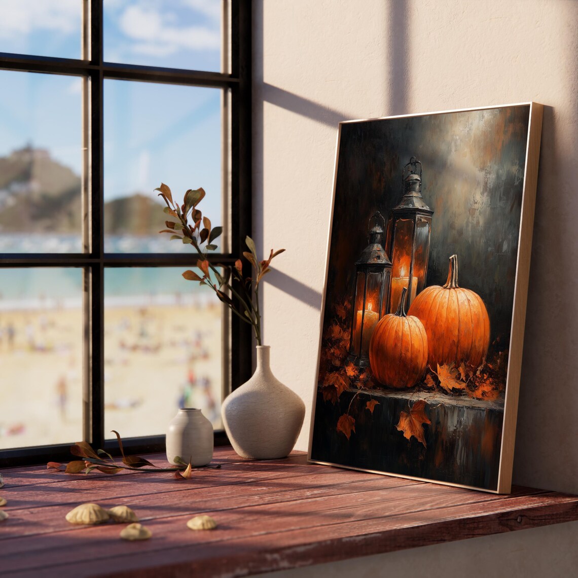 Pumpkin And Lantern Still Life Autumn Night Harvest Moody Art Poster - Image 5