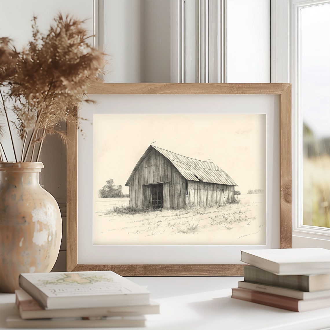 Rustic Barn Weathered Old Wood Pencil Sketch Country Farm Poster - Image 2