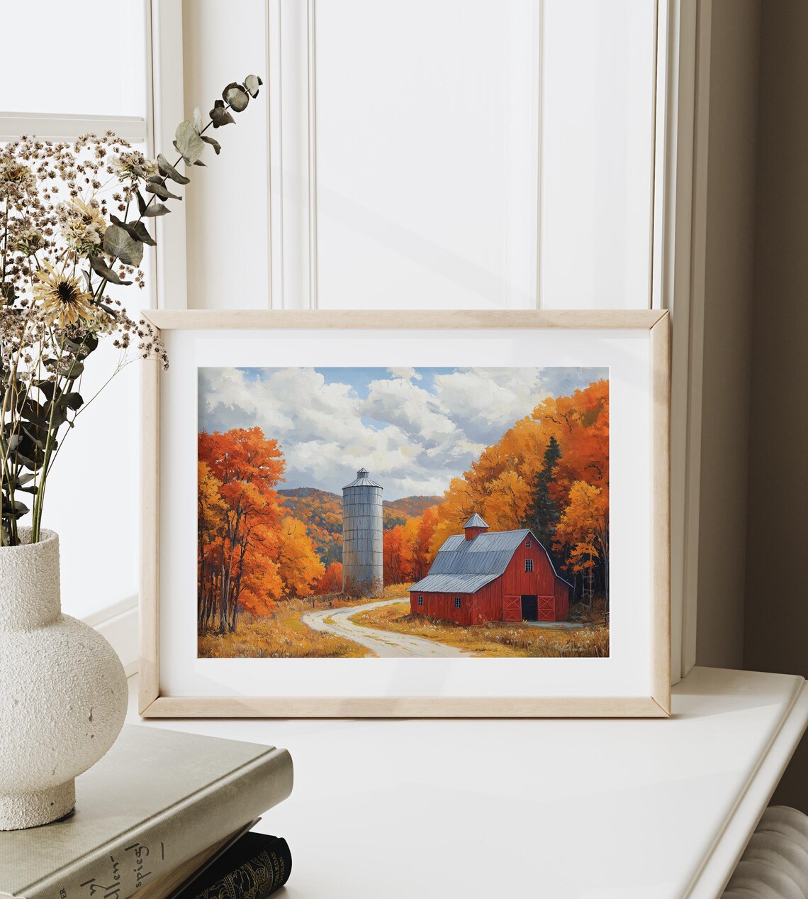 Red Barn Silo Autumn Country Road Fall Farm Landscape Wall Art - Image 6