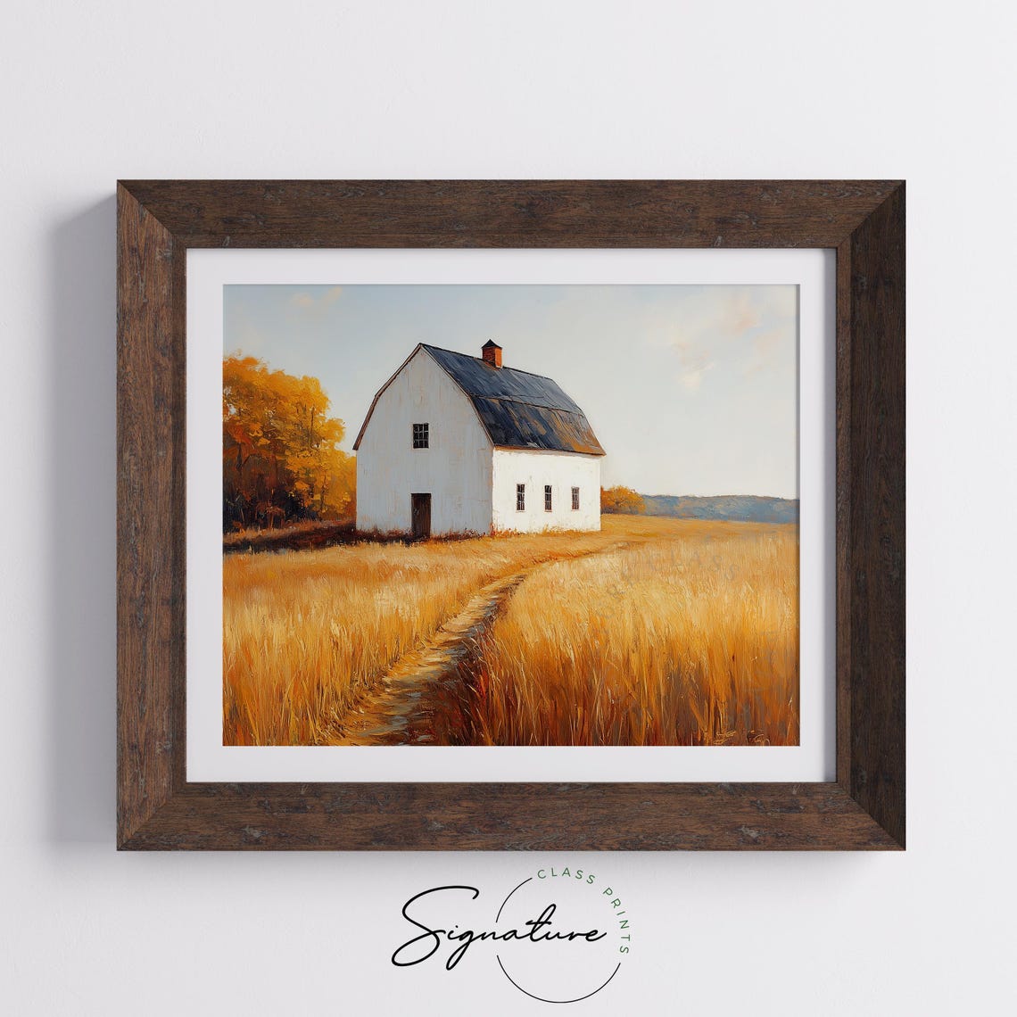 White Barn Standing Alone in Endless Golden Wheat Field Wall Art - Image 5