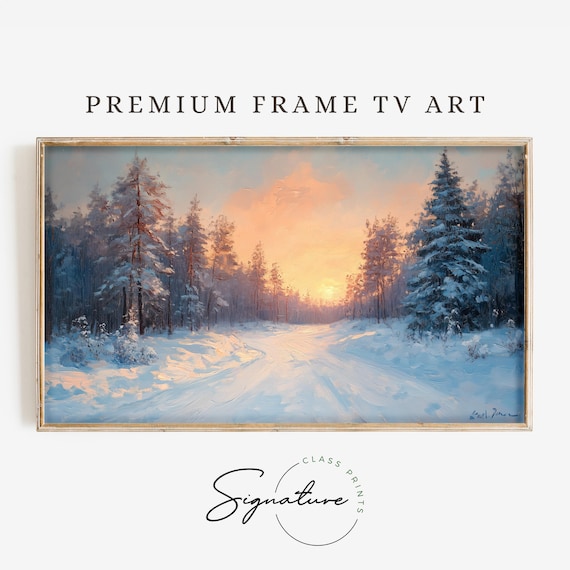 Snowy Forest Sunrise Winter Road Pine Trees Morning Glow Landscape Poster