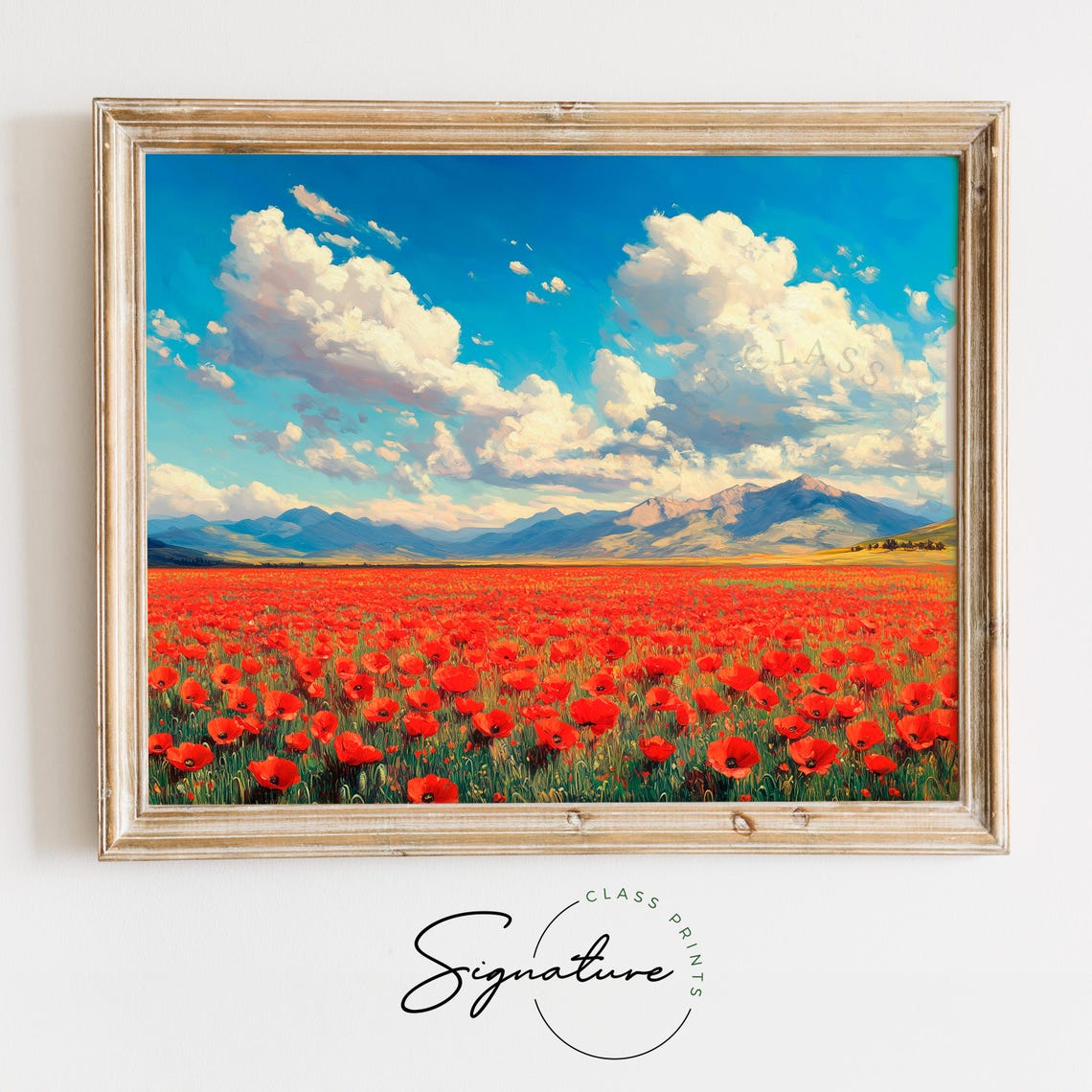 Endless Red Poppy Field Blue Mountains Big Sky Summer Poster