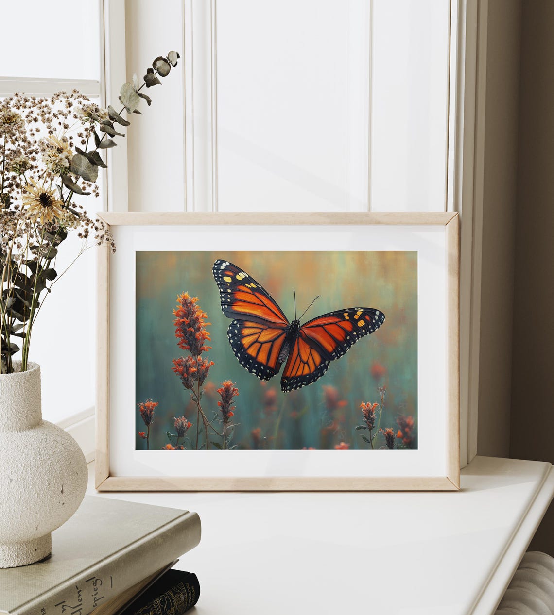 Sunlit Monarch Butterfly Over Orange Blooms Warm Summer Garden Poster - Image 6