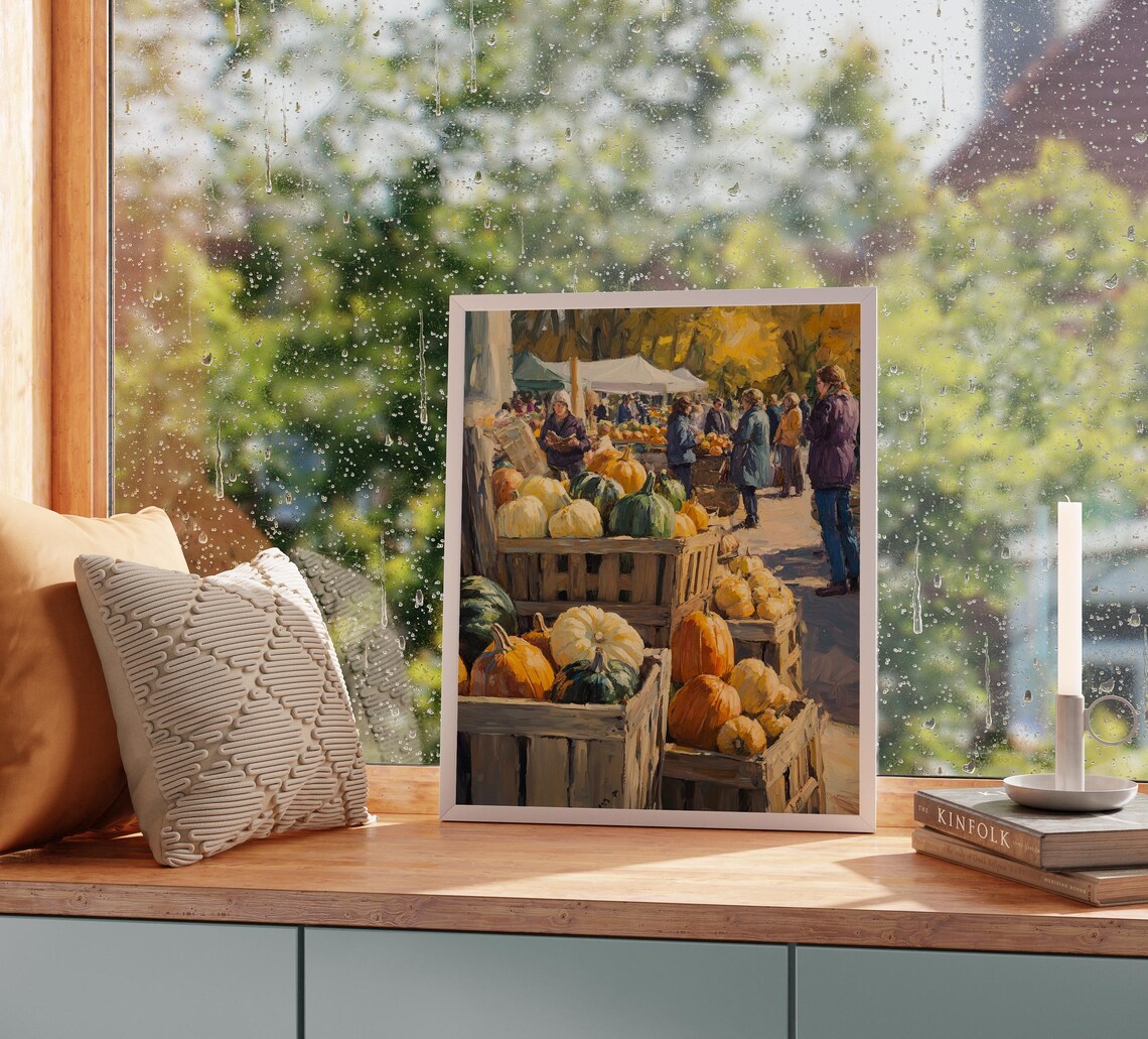 Fall Farmers Market Pumpkins Squash Crates Outdoor Harvest Poster - Image 2