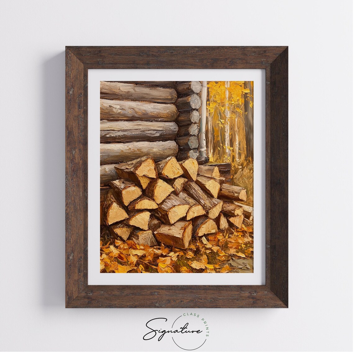 Chopped Firewood Stacked Beside Log Cabin In Golden Fall Poster - Image 4