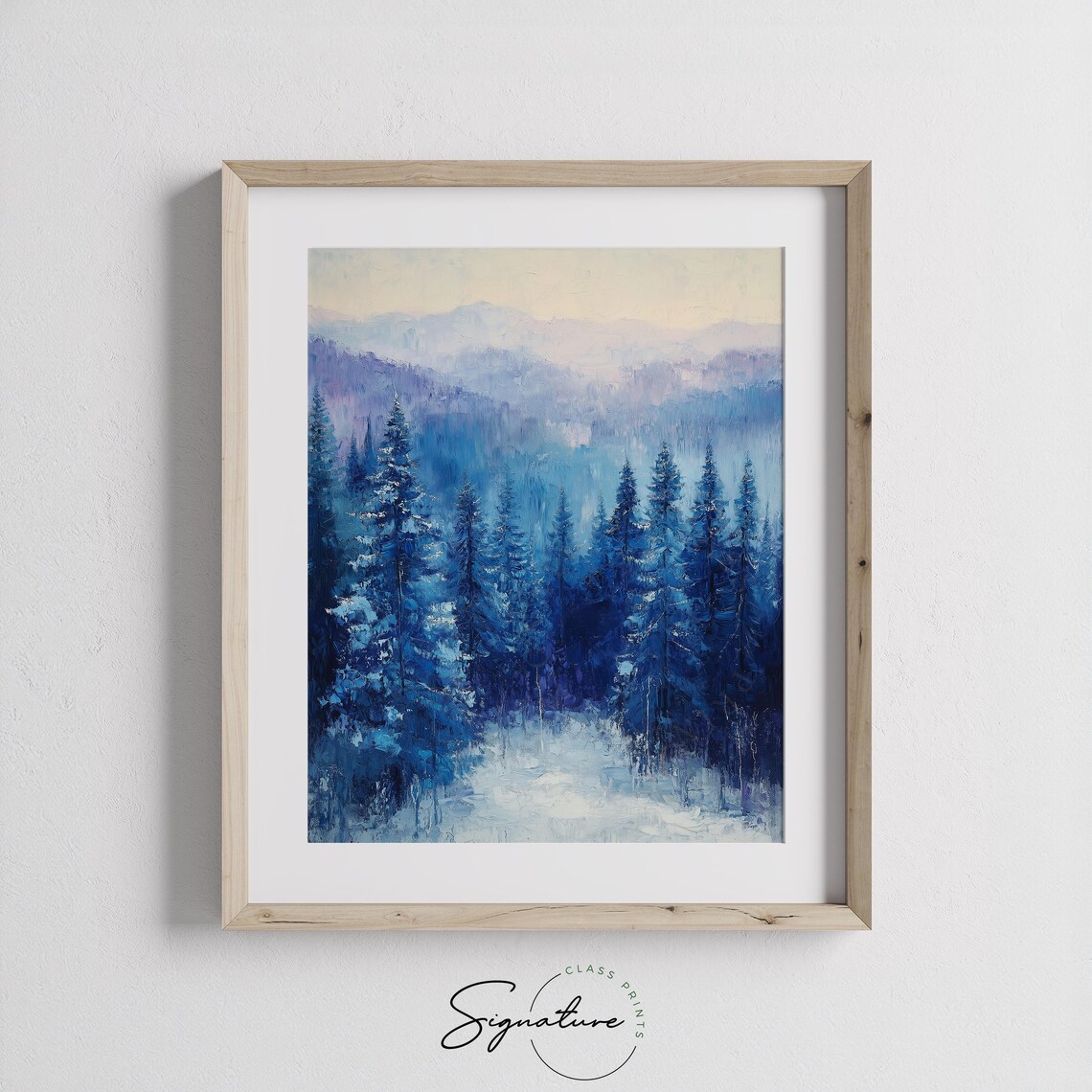 Serene Snowy Cedar Forest With Frosty Blue Tones Winter Art Poster - Image 2