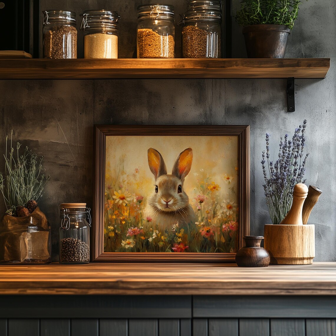 Rabbit Among Wildflowers Art Print, Cottagecore Rustic - Image 2