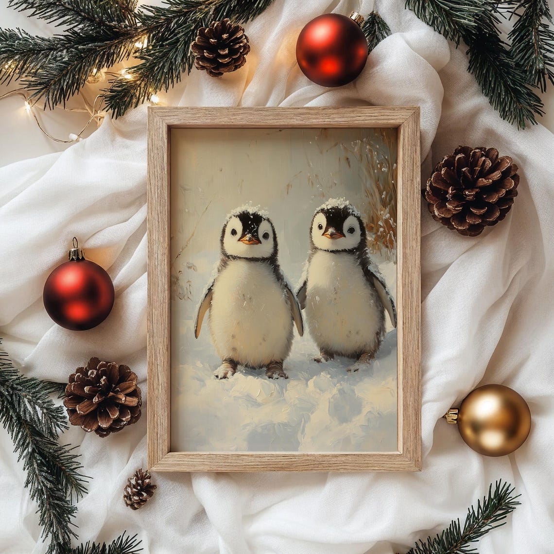 Baby Penguins Snow Cute Penguin Chicks Winter Wildlife Painting Poster - Image 4