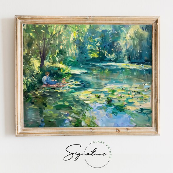 Figures by a Waterlily Pond Impressionist Monet Style Garden Poster