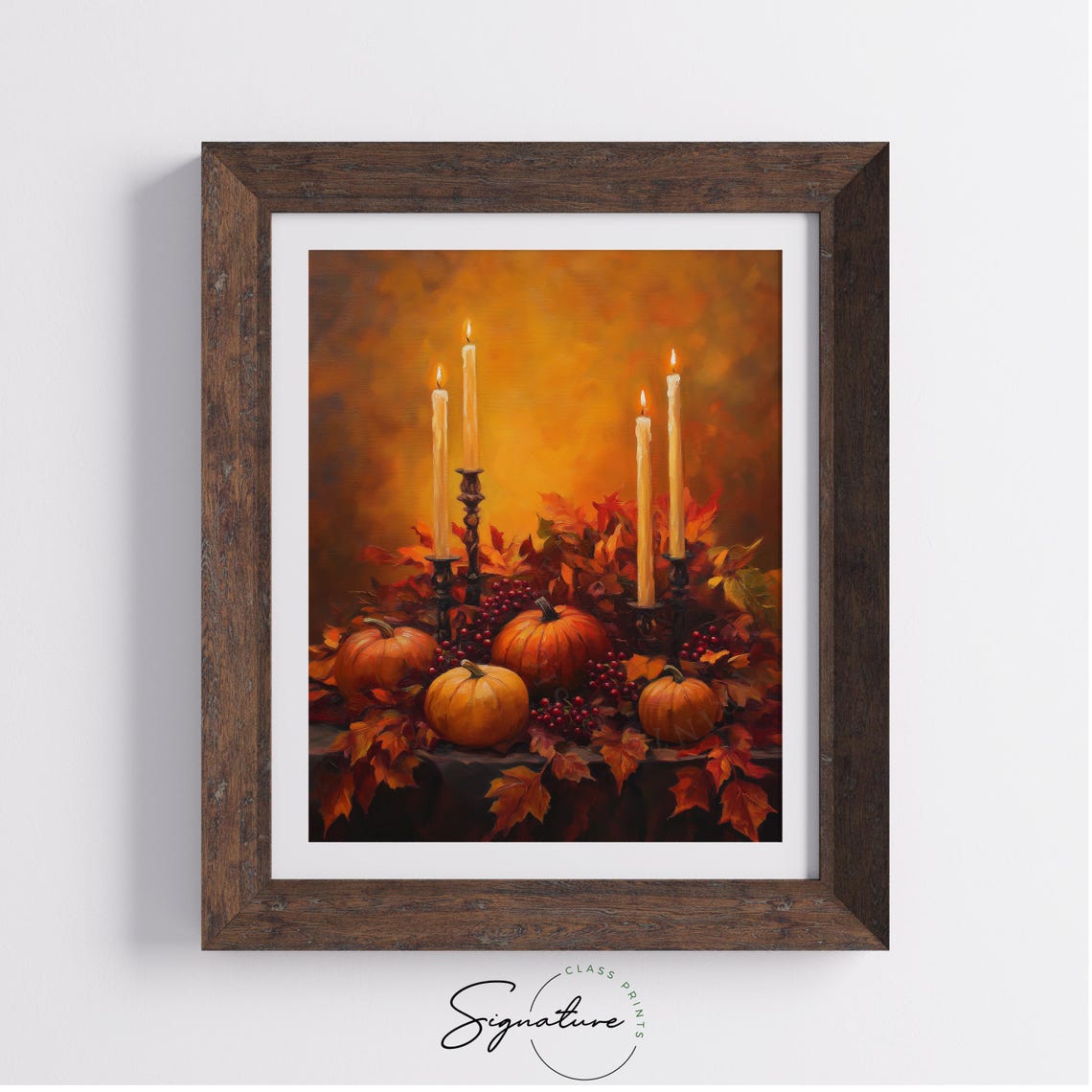 Autumn Pumpkins With Lit Candles And Berries Fall Still Life Poster - Image 4