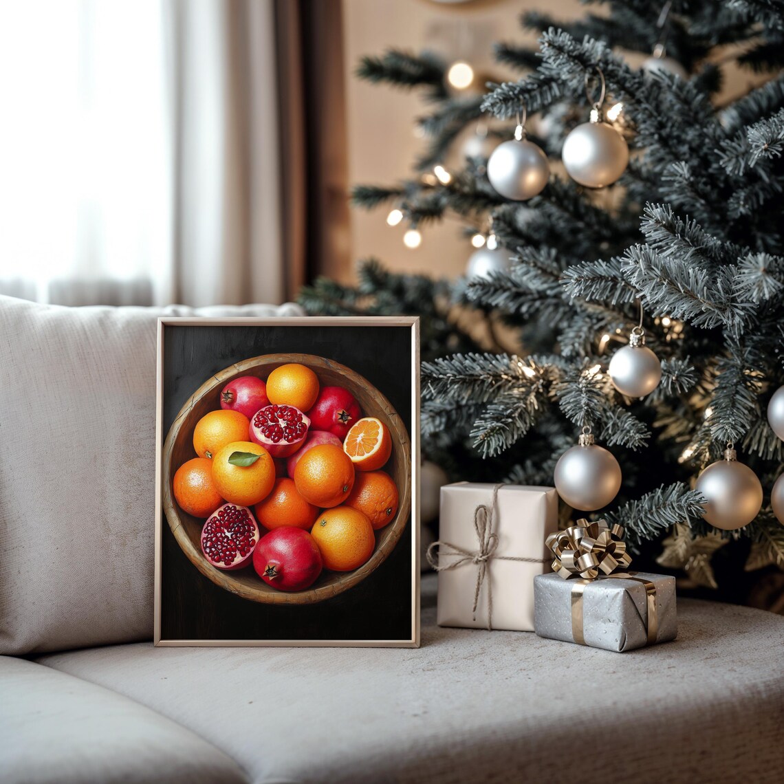 Wooden Bowl Of Oranges And Pomegranates Rustic Fruit Painting Poster - Image 5