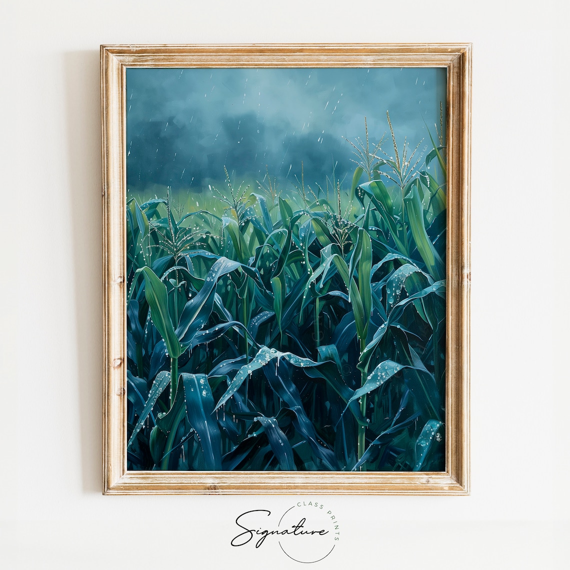 Rainy Corn Field Storm Green Leaves Summer Shower Dramatic Nature Poster