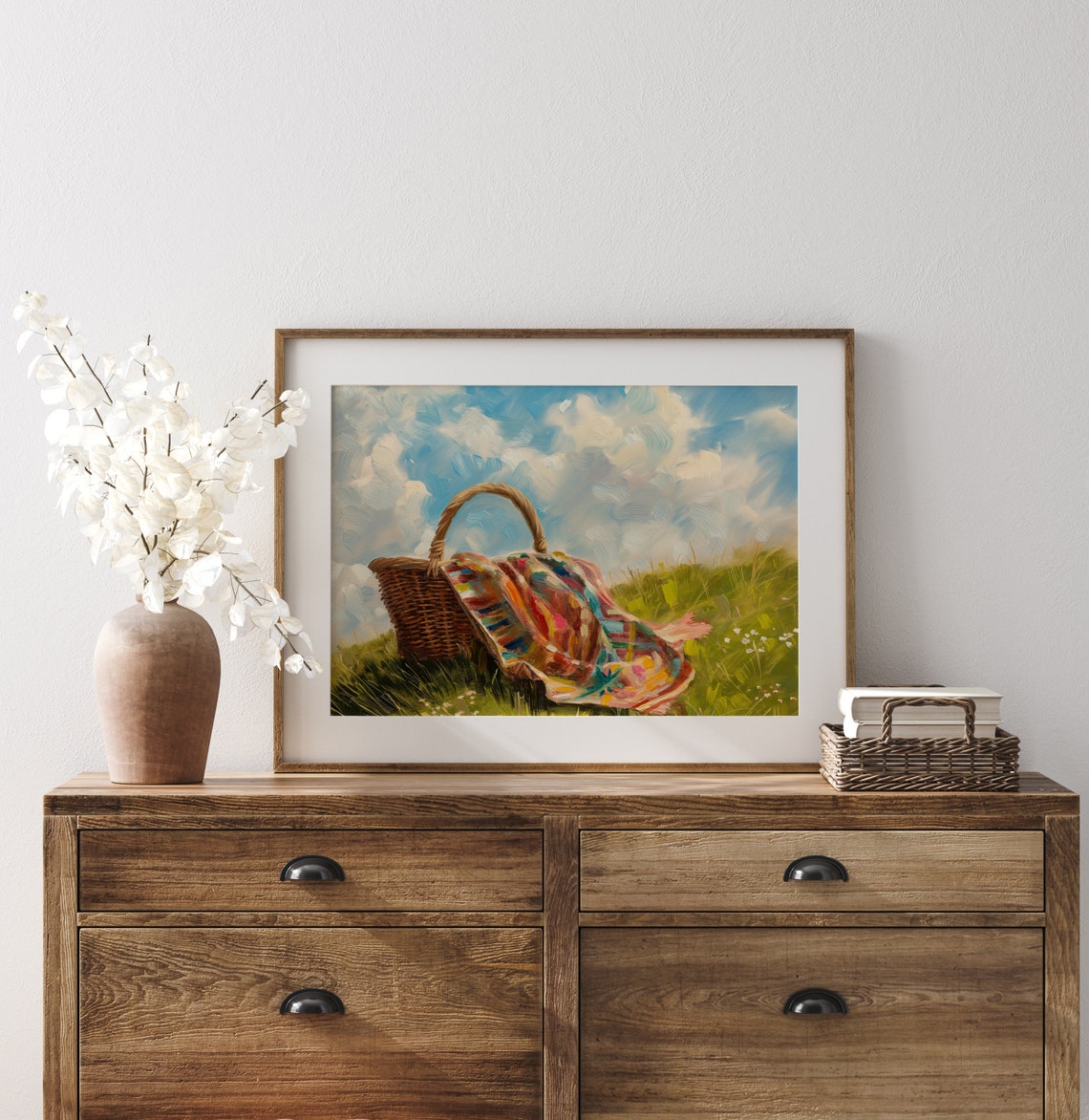 Picnic Basket With Colorful Blanket Sunny Hill Summer Poster - Image 3