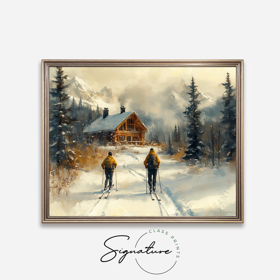 Skiers Heading To Mountain Cabin In Deep Winter Snow Scene Poster - Image 4