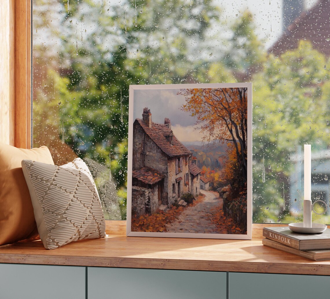 Autumn Village Street Stone Houses Red Roofs Fall Country Lane Poster - Image 2