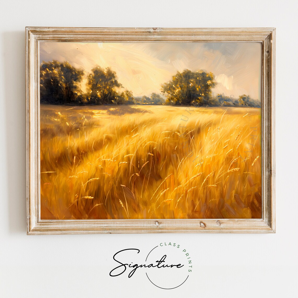 Afternoon Barley Field Painting, Rustic Farmhouse Art Print
