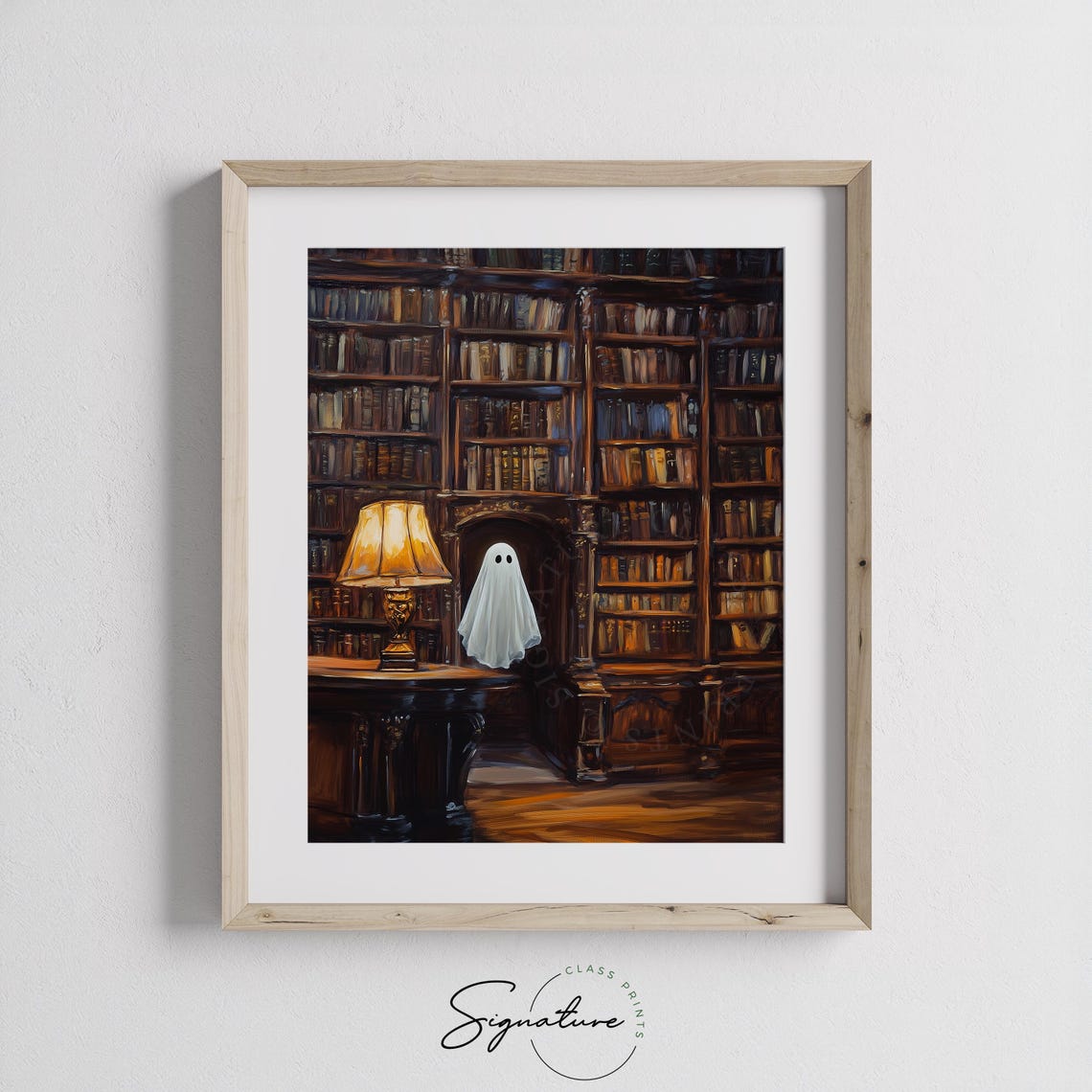 Cute Ghost Grand Library Vintage Bookshelves Lamp Glow Poster - Image 3
