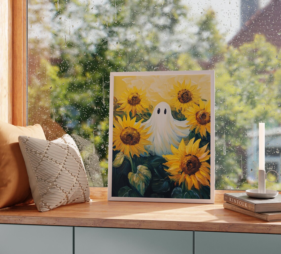 White Ghost Sunny Sunflower Garden Yellow Summer Floral Poster - Image 2