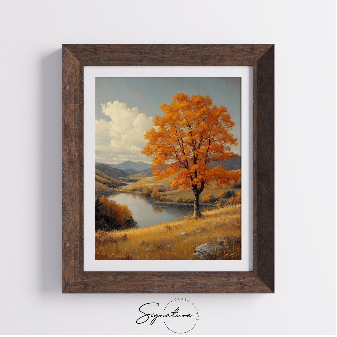 Autumn Tree River Meadow Winding Water Valley Mountains Poster - Image 4