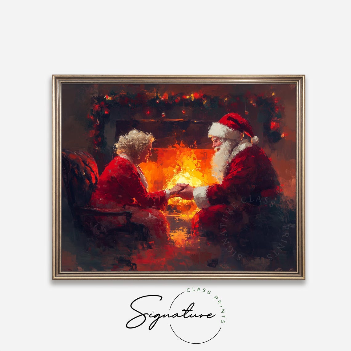 Santa And Mrs Claus Holding Hands By A Glowing Fireplace Art Poster - Image 4