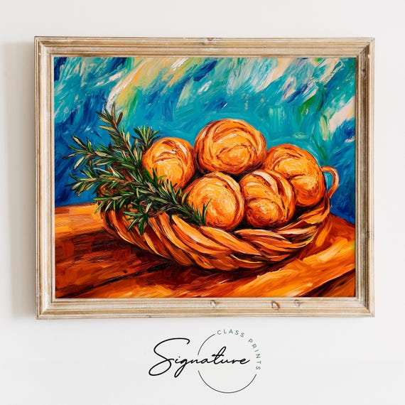 Warm Basket Of Freshly Baked Bread Rustic Farmhouse Winter Kitchen Wall Art Moody Holiday Decor Cottage Christmas 2712