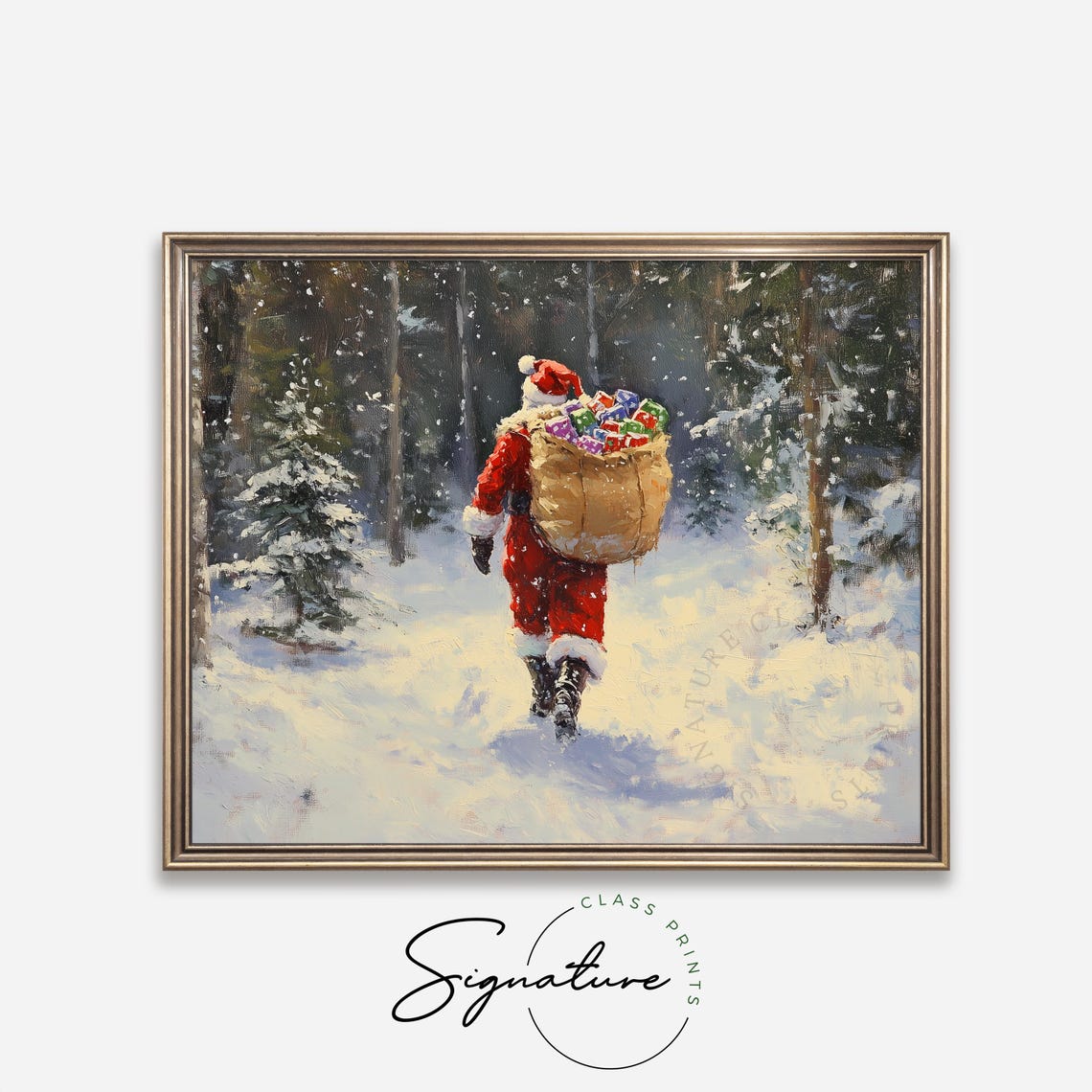 Santa Claus Carrying A Gift Sack Through The Snowy Forest Poster - Image 4