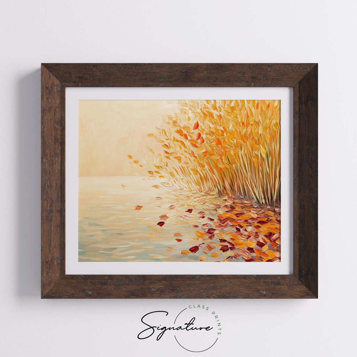 Minimalist Golden Reeds And Falling Leaves Soft Autumn Lakeside Poster - Image 5