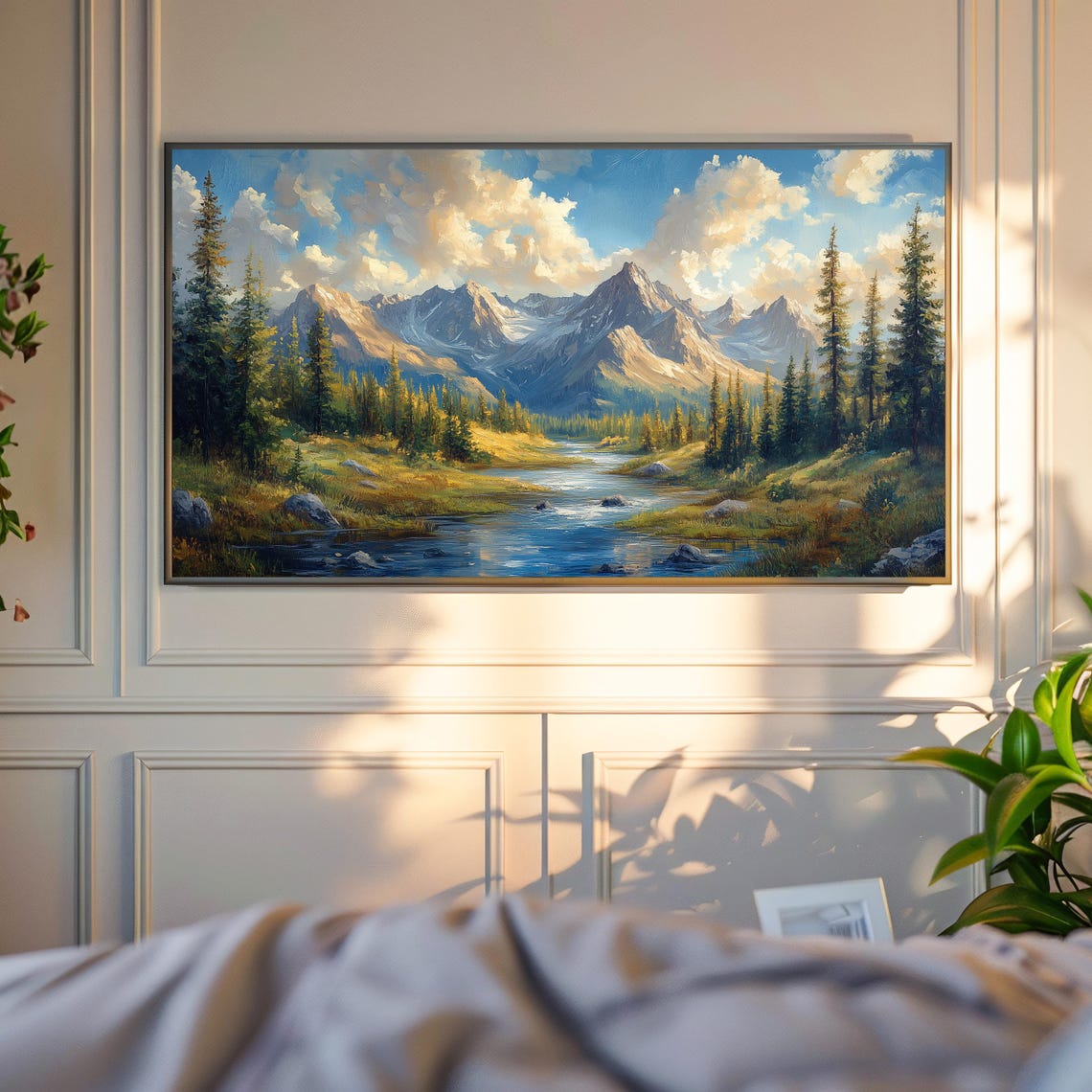 Alpine Mountain River Winding Through Pine Forest Frame TV Wall Art - Image 6