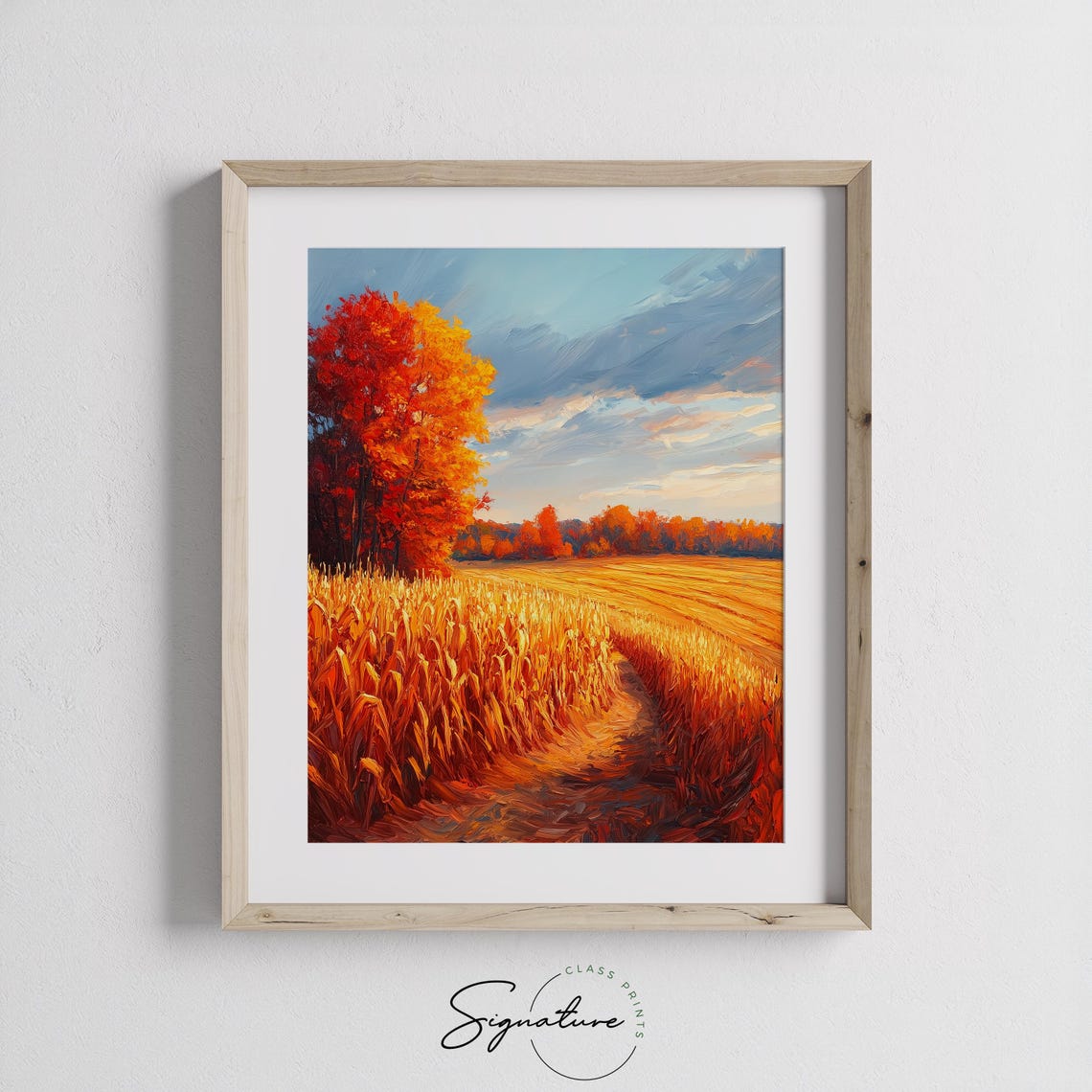 Sunset Over Golden Cornfield With Blazing Red Autumn Tree Wall Art - Image 3