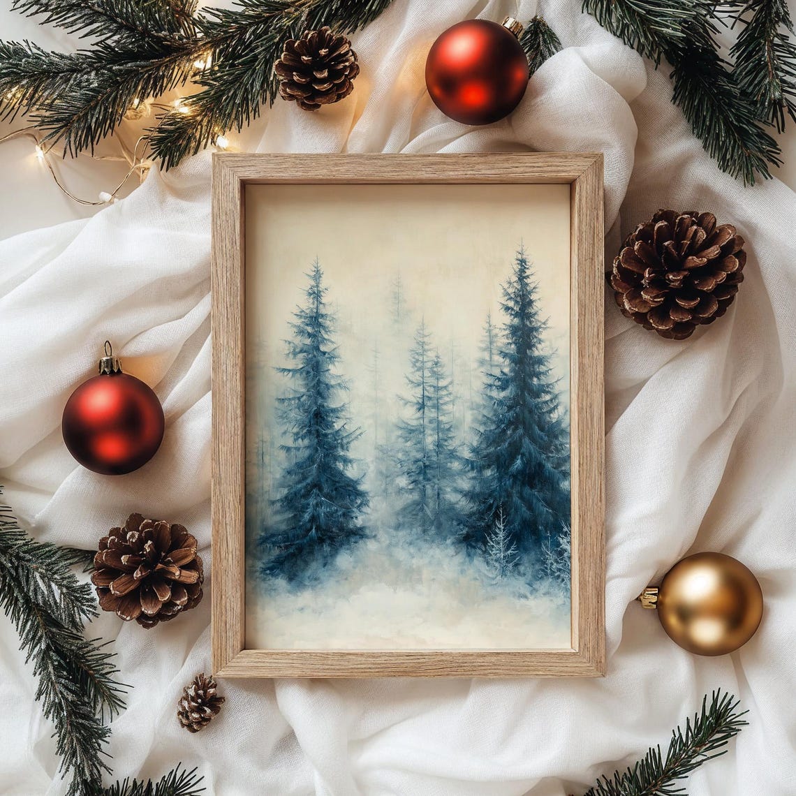 Misty Blue Green Pine Forest in Soft Winter Haze Landscape Poster - Image 5